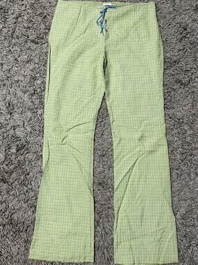 True Vintage Y2K Green and Blue Plaid Flare Pants Size XL Tie up Side